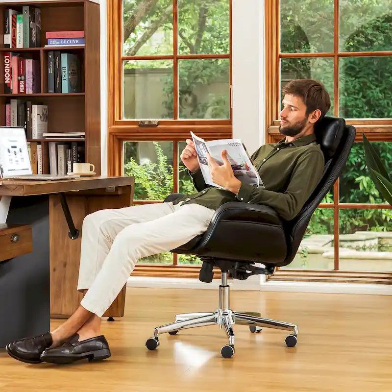 Glitzhome 48-inch Mid-century Adjustable Swivel Faux Leather Office Chair