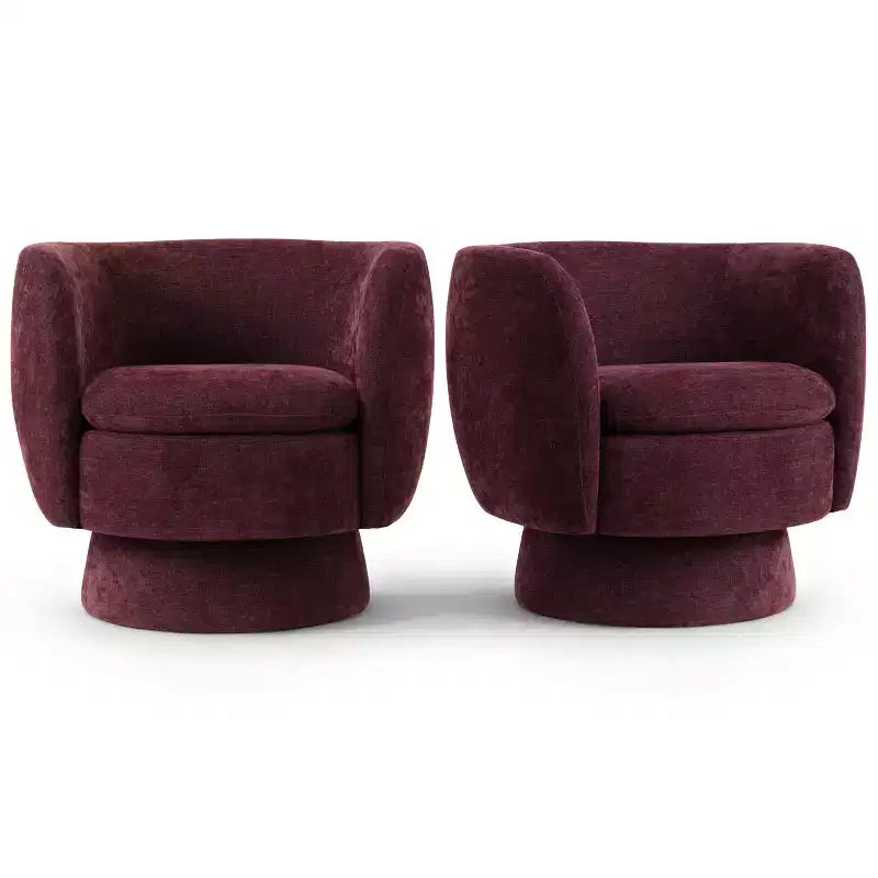 Set of 2 Modern Swivel Barrel Chair with Upholstered Fabric, 360 Rotating Accent Lounge Chair for Living Room, Bedroom-Panipeachy