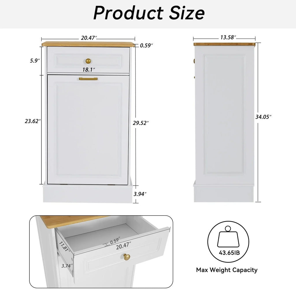 Kitchen Tilt Out Trash Cabinet Can Bin Storage Wooden Counter-top Waste Baskets with Drawer