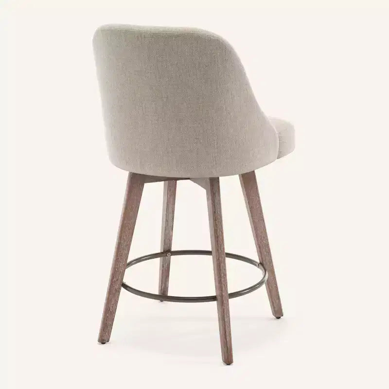Bekrvio 26 Counter Height Swivel Bar Stools Set of 4 Backs and Wood Legs,Linen Fabric/PU Leather Upholstered Barstools for Kitchen Island