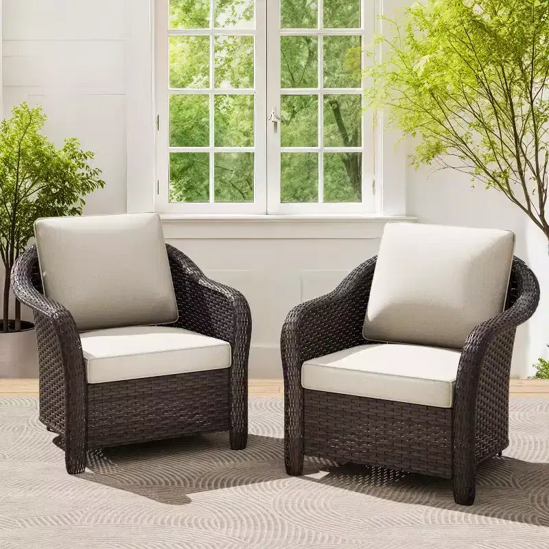 UPTIOT 2-person Outdoor Rattan Armchairs With Cushions