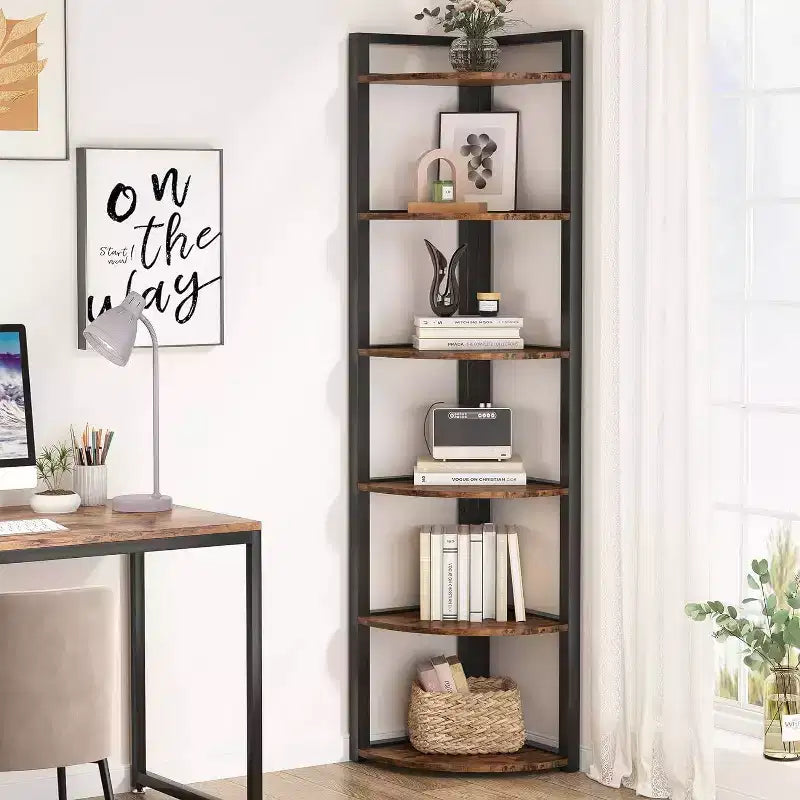 LITTLE TREE 70.9 6 Tier Corner Bookshelf Rustic Brown
