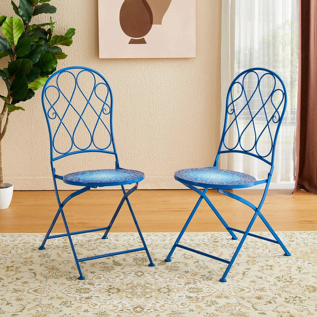 Glitzhome Outdoor Metal Folding Bistro Set 3PCS Patio Table Chairs