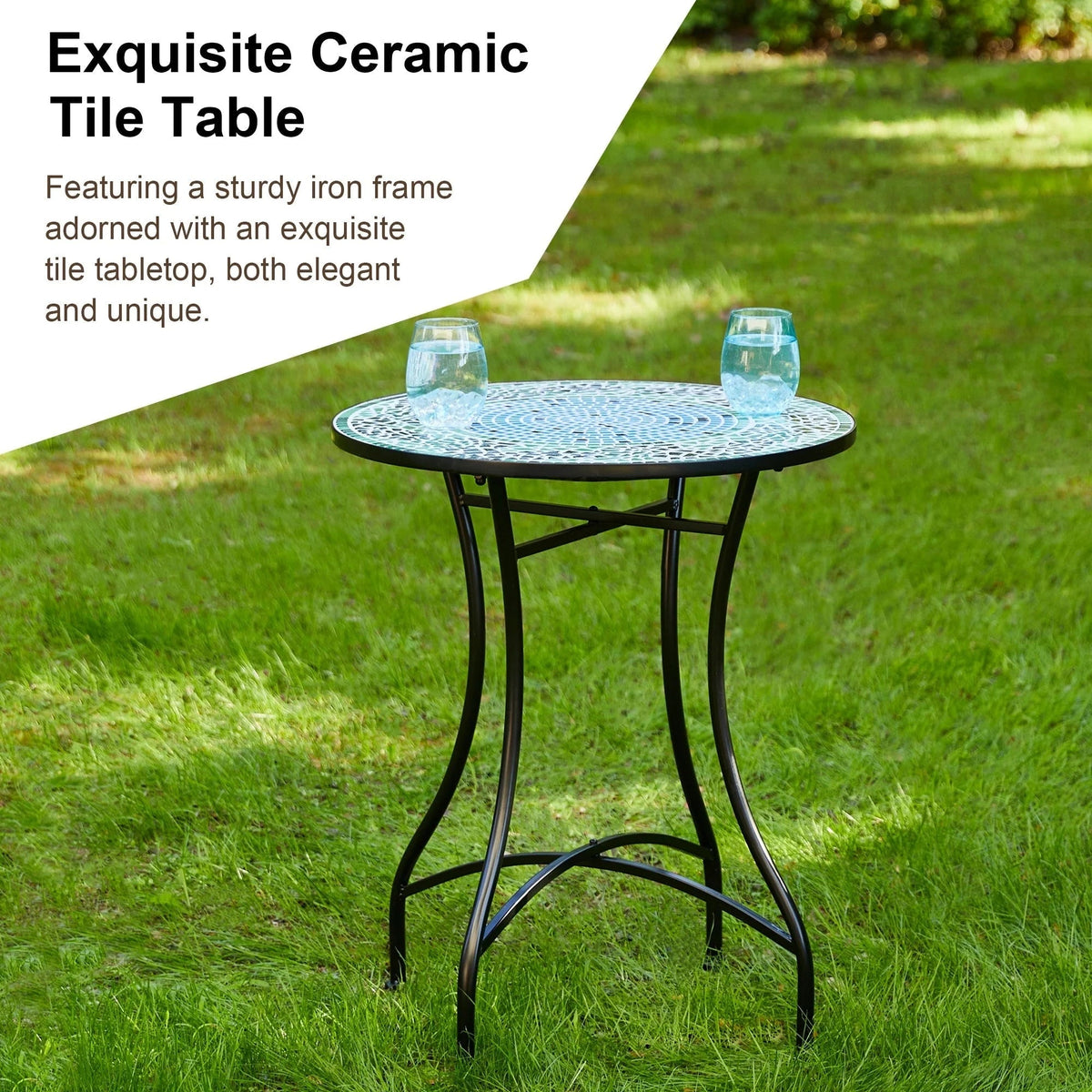 Glitzhome Outdoor Metal Folding Bistro Set 3PCS Patio Table Chairs