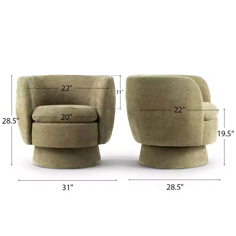 Set of 2 Modern Swivel Barrel Chair with Upholstered Fabric, 360 Rotating Accent Lounge Chair for Living Room, Bedroom-Panipeachy
