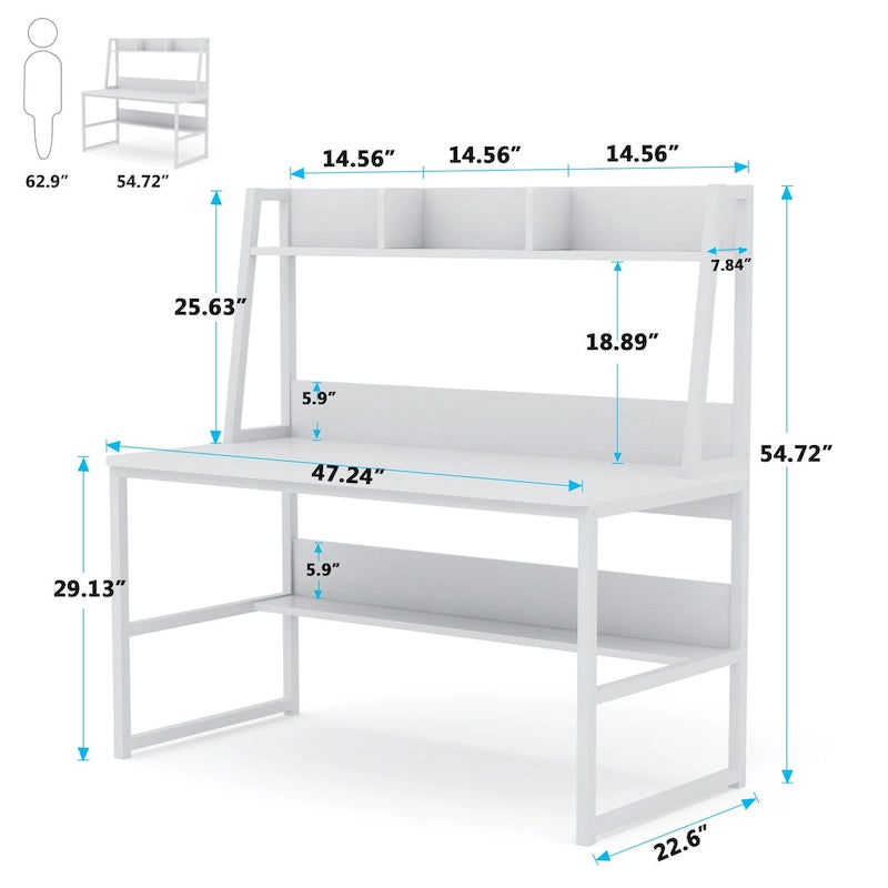 47 Inch Modern Computer Desk with Hutch and Bookshelf