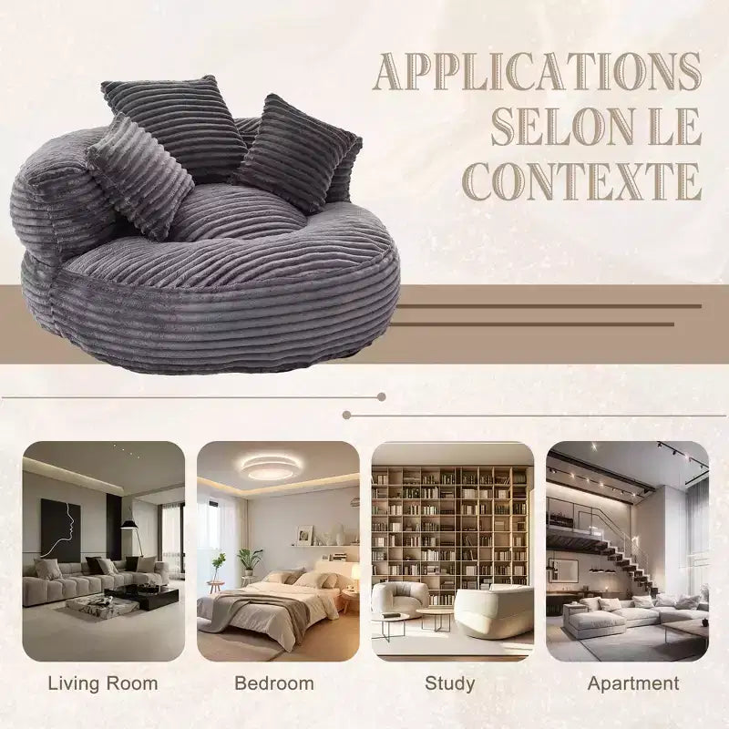 Bean Bag Sofa for Adults Kids, Oversized Corduroy Bean Bag Chair with 3 Pillows & Armrest for Living Room Bedroom - ModernLuxe