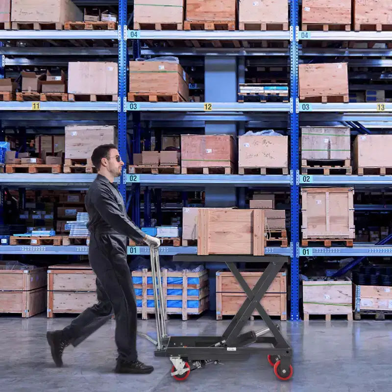 Hydraulic Lift Table Cart, 500lbs Capacity 28.5 Lifting Height, Manual Single Scissor Lift Table with 4 Wheels and Non-slip Pad