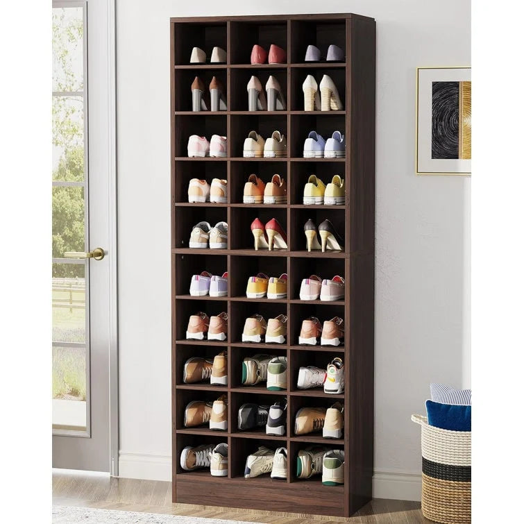 30 Pairs Tall Shoe Cabinet, 10 Tiers White Wooden Shoe Storage Rack for Closet, Entryway - 10-tier