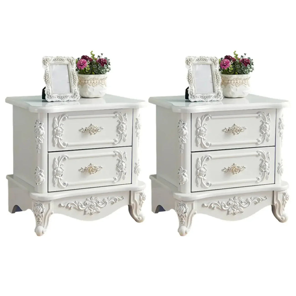 Traditional White Wood Carved 3-Drawer Nightstand