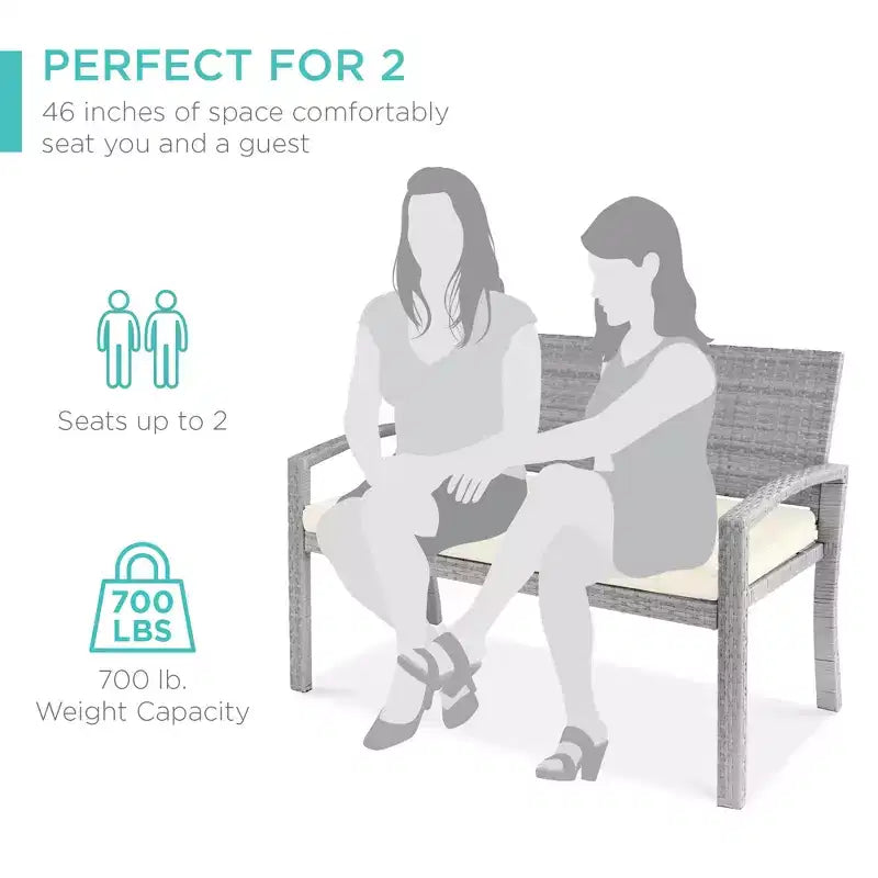 Best Choice Products 2-Person Outdoor Wicker Bench Garden Patio Porch Furniture w/ 700lb Capacity, Cushion