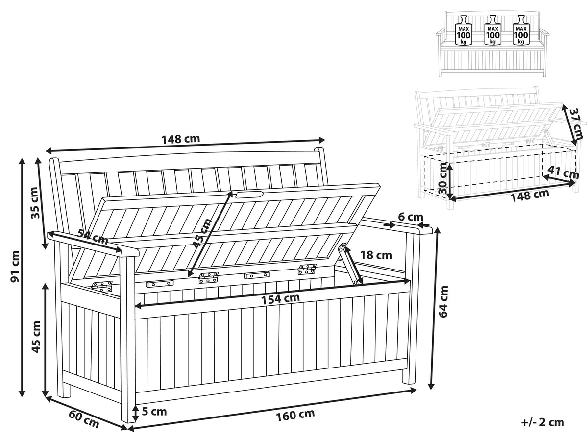 Panchina da giardino 160 cm con contenitore Legno dacacia Marrone