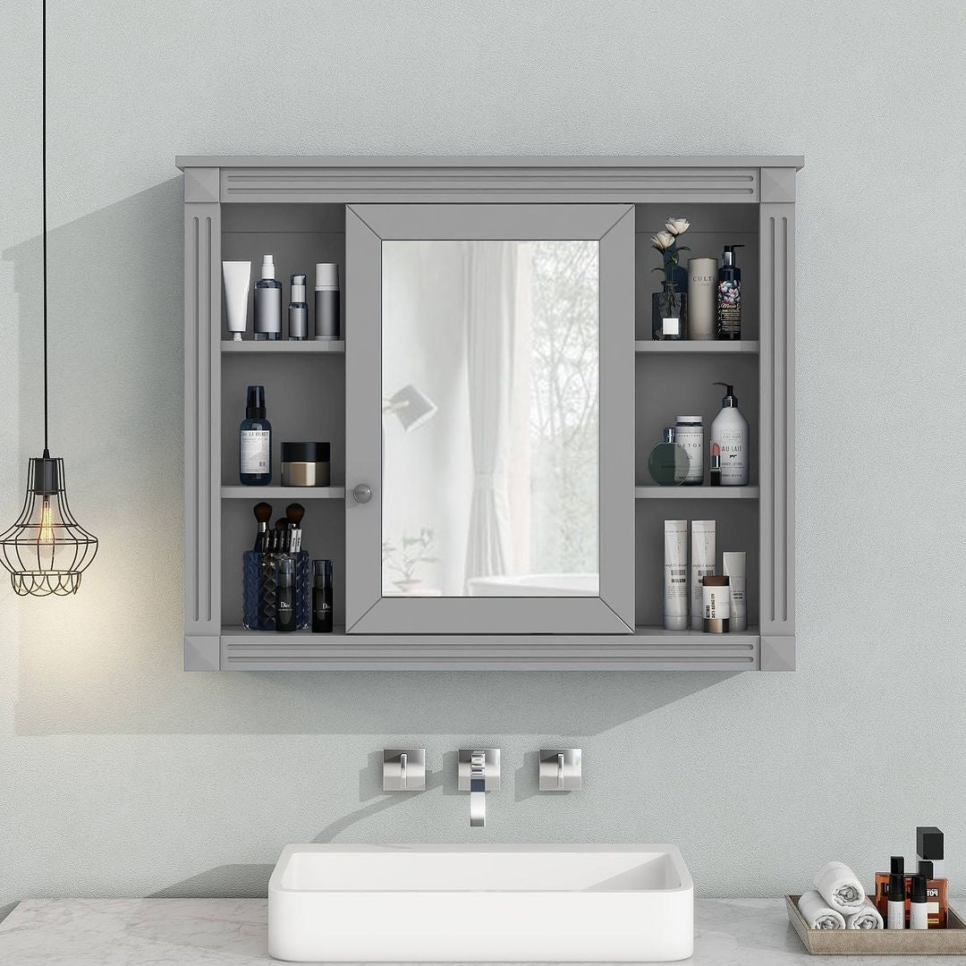 36 Modern Bathroom Vanity with Top Sink and Mirror Cabinet,2 Doors and 2 Drawers