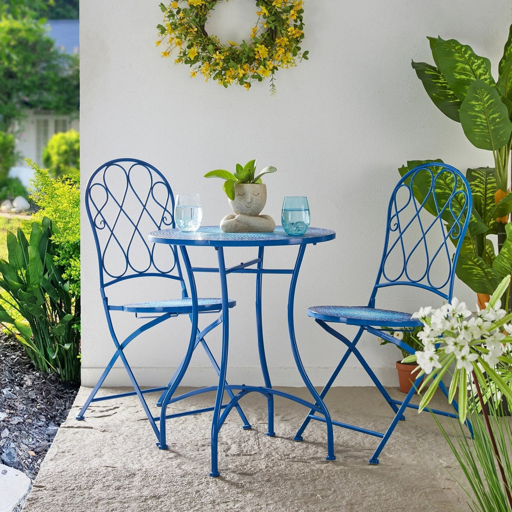 Glitzhome Outdoor Metal Folding Bistro Set 3PCS Patio Table Chairs