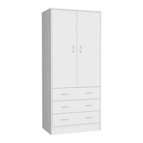 19 Modern Double-door Armoire with 3 Drawers and 1 Hanging Rod for Bedroom