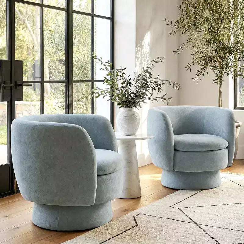 Set of 2 Modern Swivel Barrel Chair with Upholstered Fabric, 360 Rotating Accent Lounge Chair for Living Room, Bedroom-Panipeachy