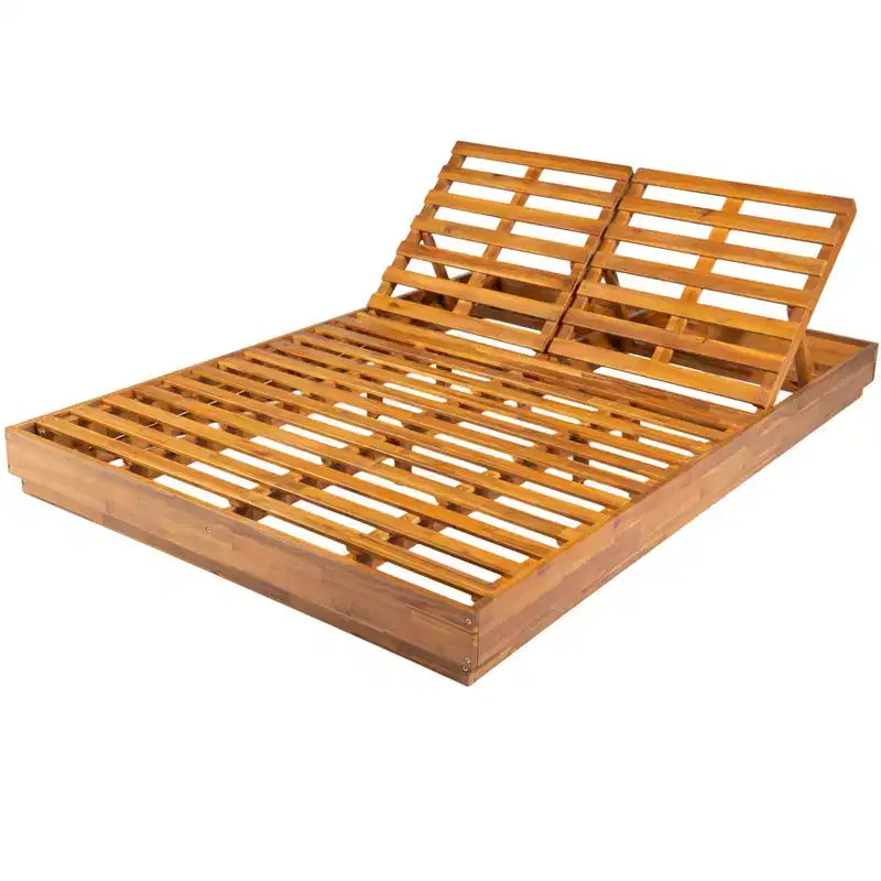 Christopher Knight Home Ming Modern Acacia Patio Double Sunlounge Set with Square Slatted End Table