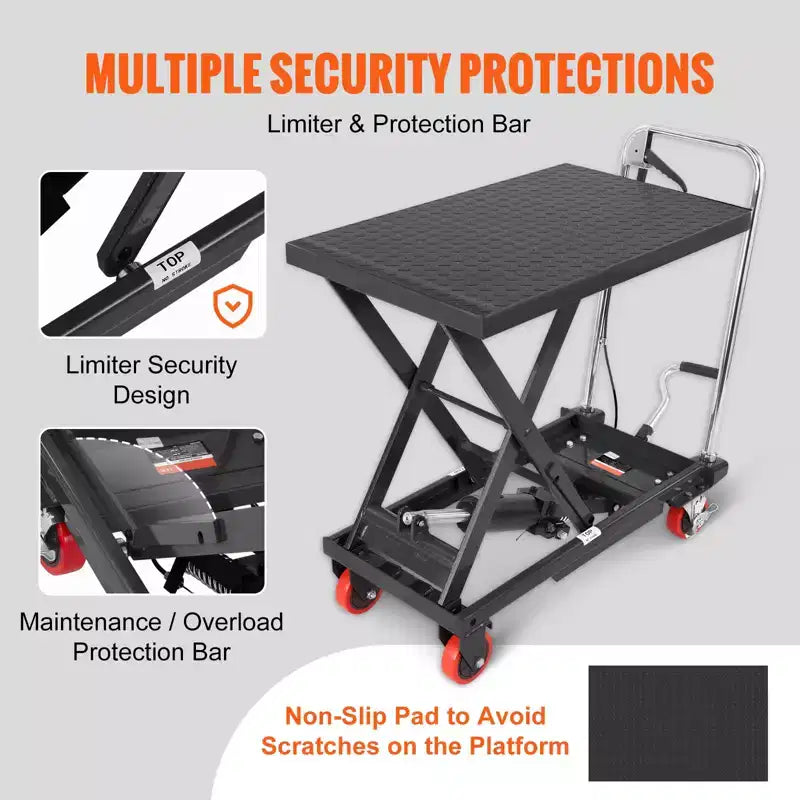 Hydraulic Lift Table Cart, 500lbs Capacity 28.5 Lifting Height, Manual Single Scissor Lift Table with 4 Wheels and Non-slip Pad