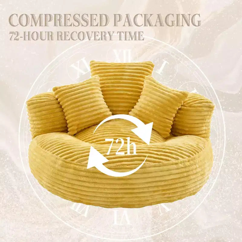 Bean Bag Sofa for Adults Kids, Oversized Corduroy Bean Bag Chair with 3 Pillows & Armrest for Living Room Bedroom - ModernLuxe
