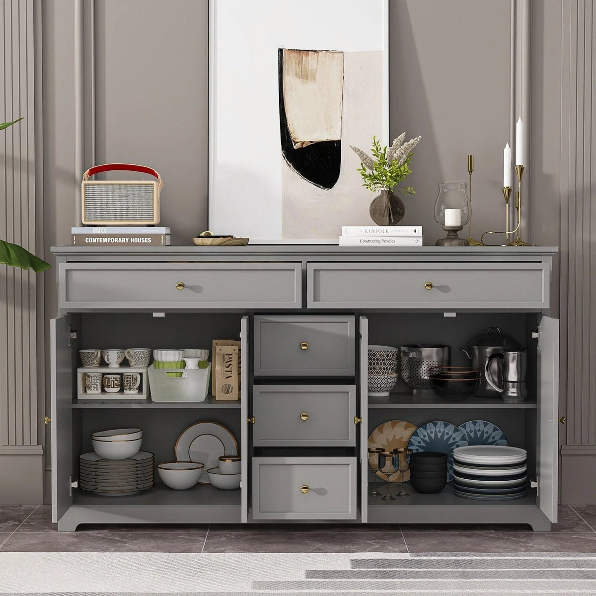 59.1Sideboard Buffet White Mid-Century Modern Contemporary Lacquered