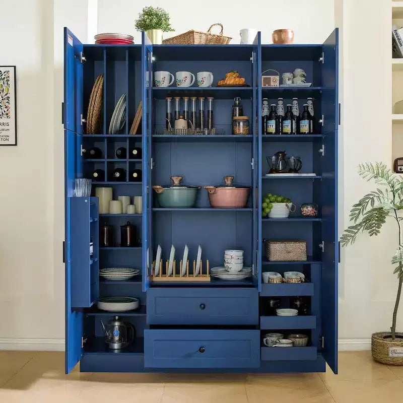 Whisen 71H Freestanding Kitchen Storage Pantry, Large Dining Storage Cabinet Cupboard Sideboards With 6 Doors, Adjustable Shelves