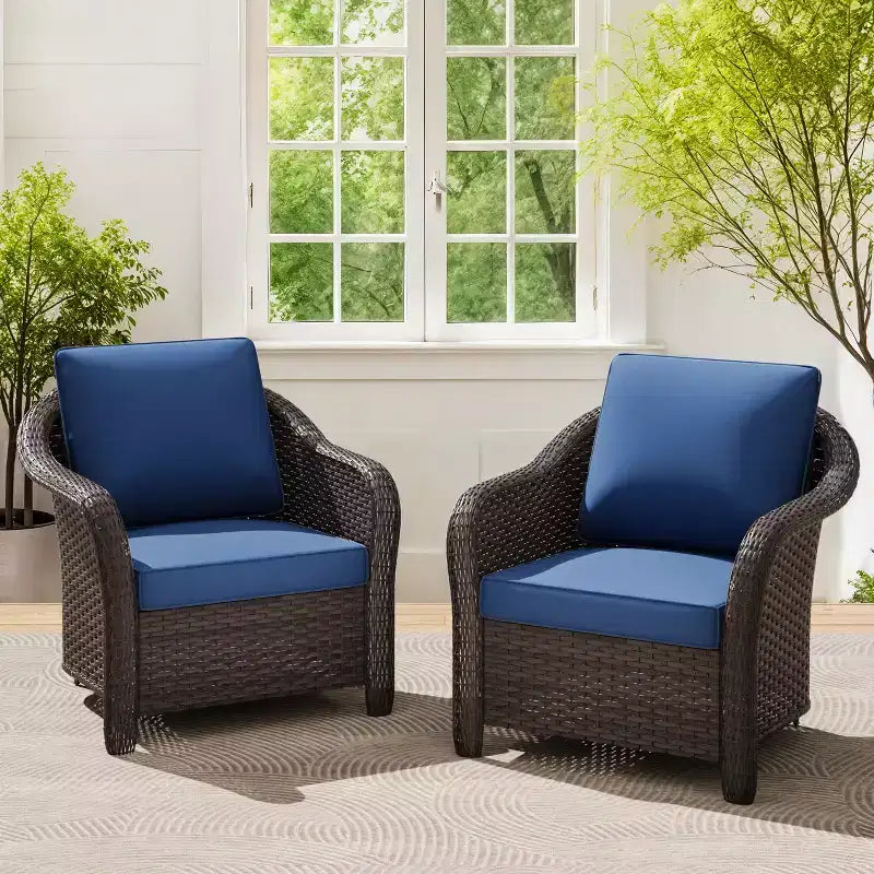 UPTIOT 2-person Outdoor Rattan Armchairs With Cushions