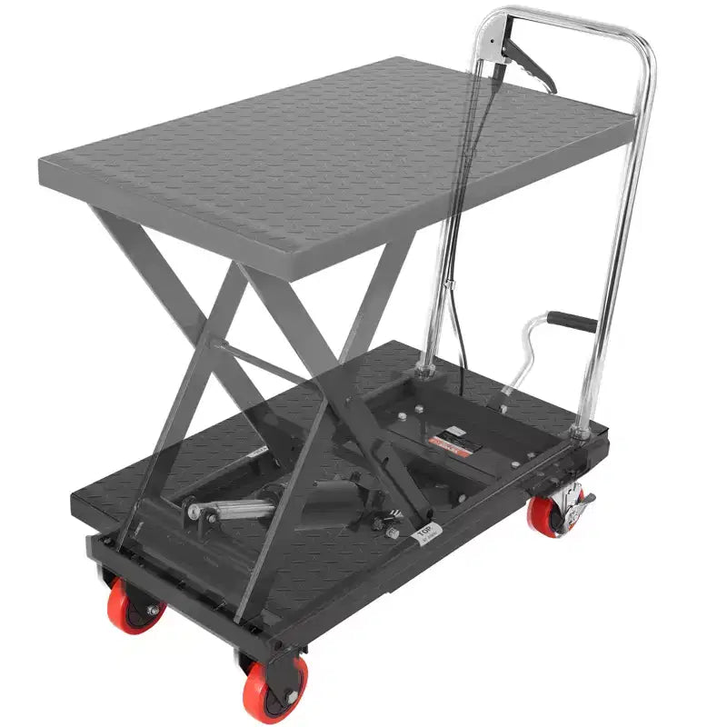 Hydraulic Lift Table Cart, 500lbs Capacity 28.5 Lifting Height, Manual Single Scissor Lift Table with 4 Wheels and Non-slip Pad
