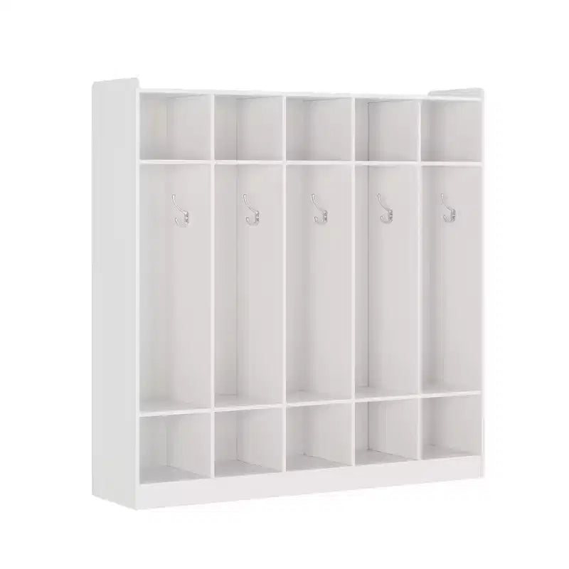 5-Section Classroom Coat Locker with 10 Cubbies, Cubby Storage Organizer with 10 Hooks for Home, School, Nursery, Kindergarten