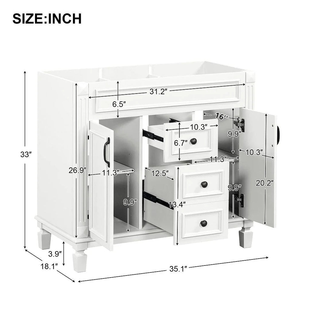 36 Modern Bathroom Vanity with Top Sink and Mirror Cabinet,2 Doors and 2 Drawers