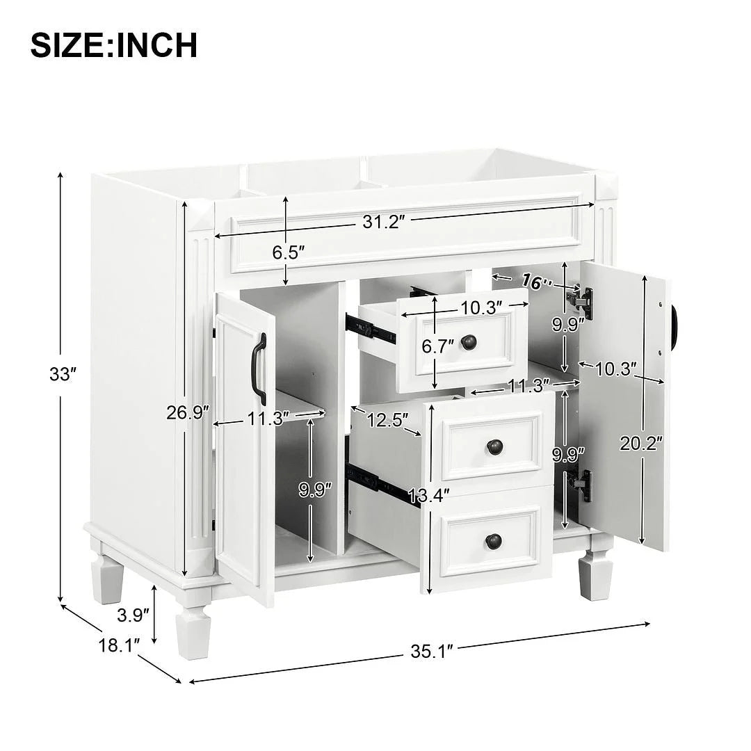 36 Modern Bathroom Vanity with Top Sink and Mirror Cabinet,2 Doors and 2 Drawers