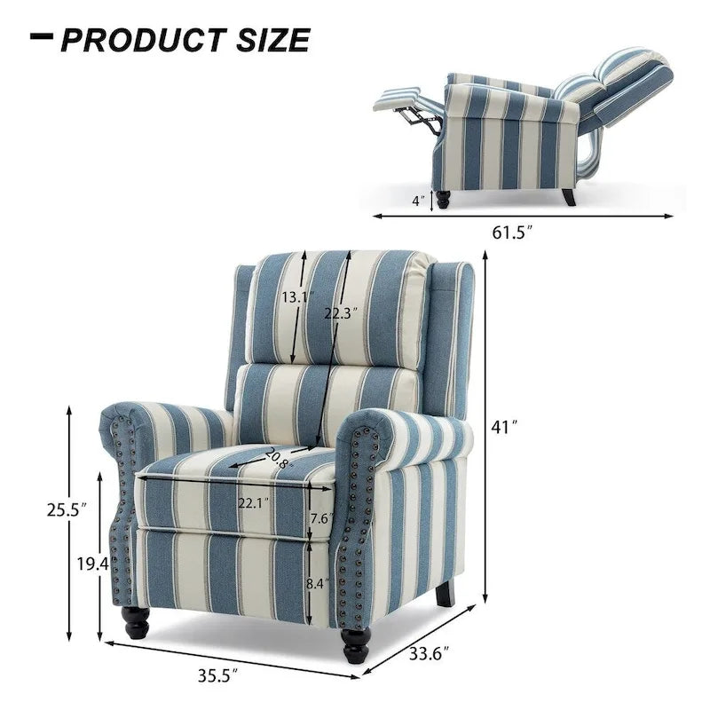 2 Set Nail-head Padded Seat Pushback Recliner Chair