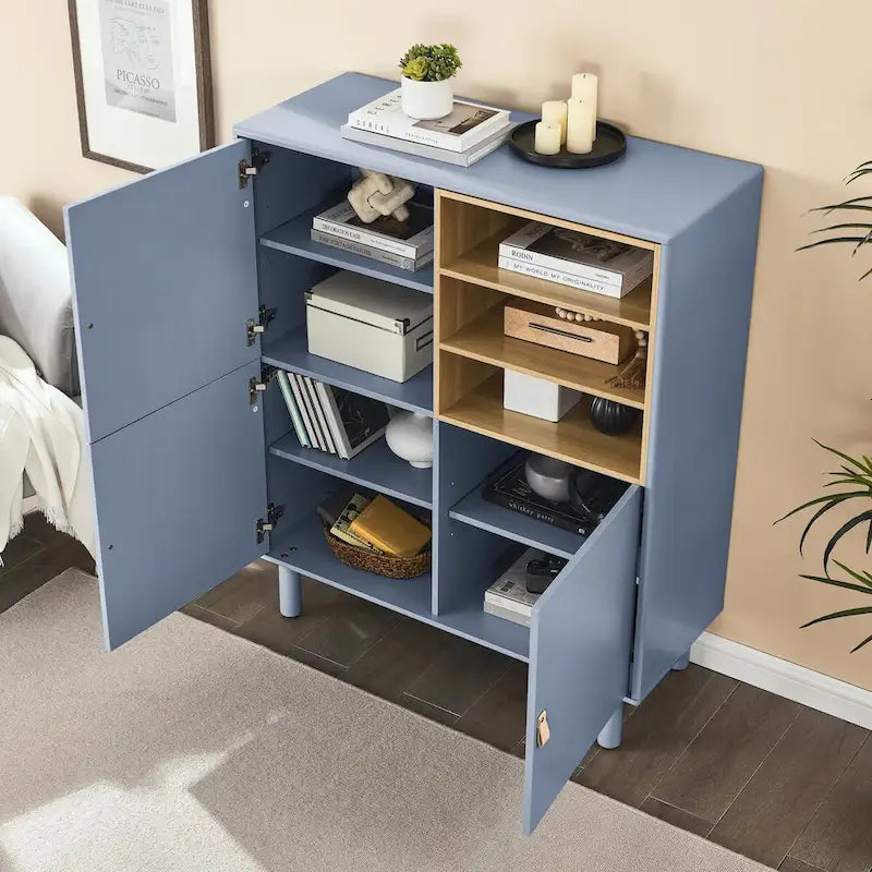 Multifunctional Storage cabinet with door, modern sideboard cabinet, wooden storage cabinet, leather handle drawer cabinet