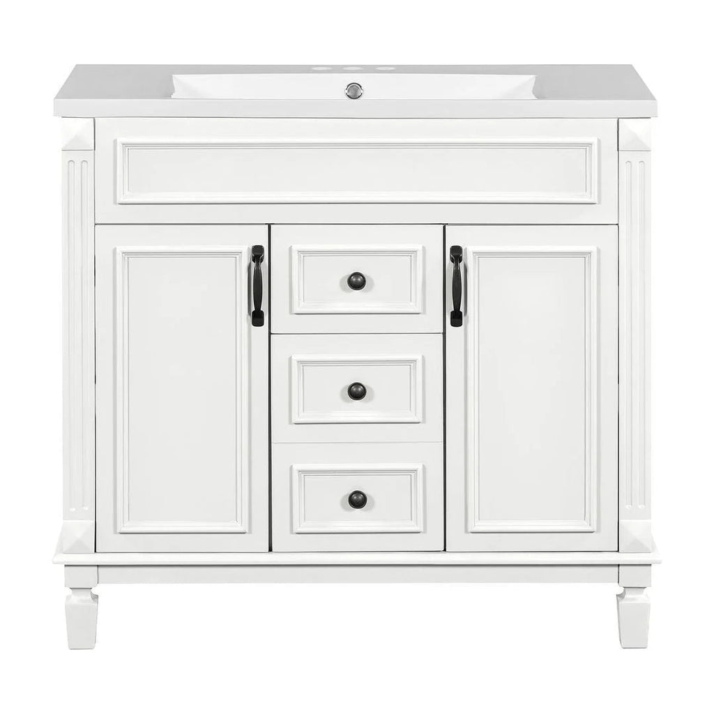 36 Modern Bathroom Vanity with Top Sink and Mirror Cabinet,2 Doors and 2 Drawers