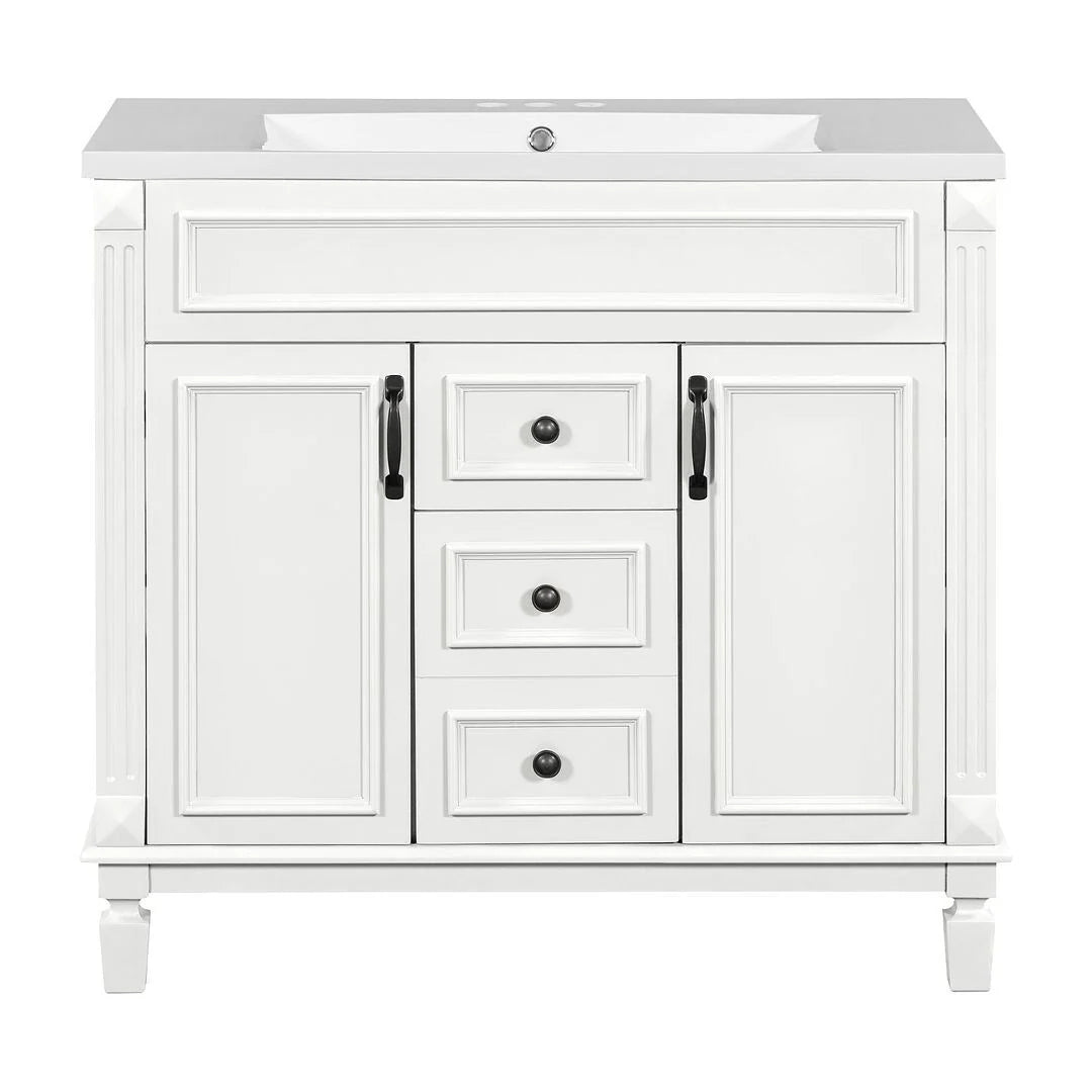 36 Modern Bathroom Vanity with Top Sink and Mirror Cabinet,2 Doors and 2 Drawers