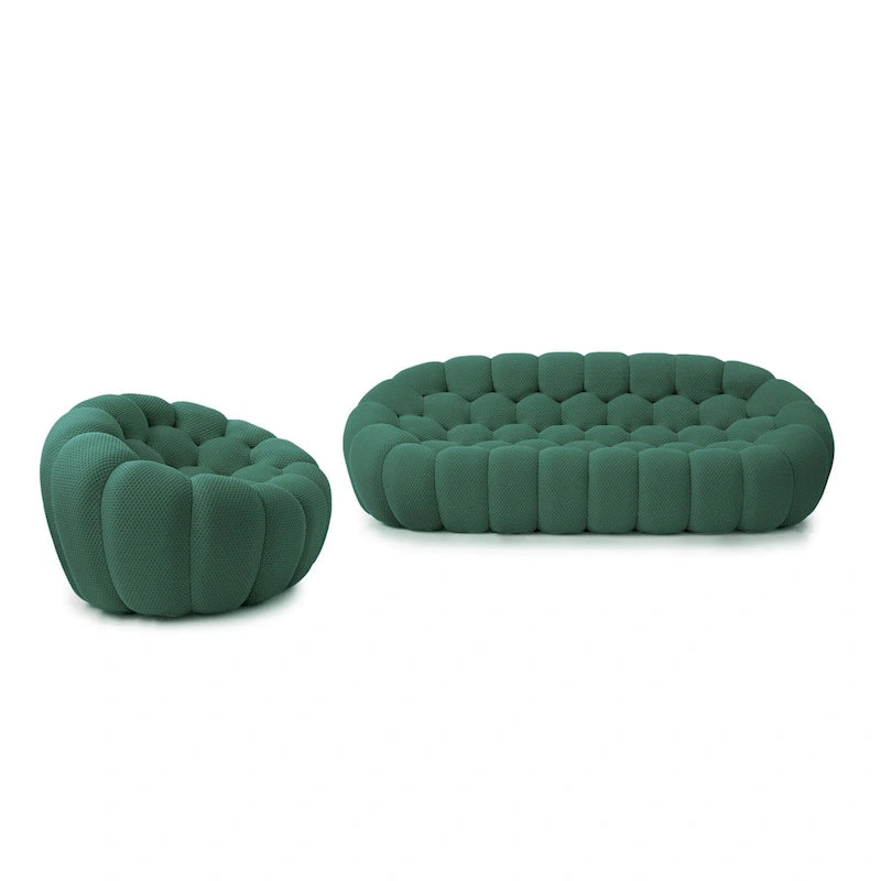 2PCS 3D Honeycomb Fabric Upholstered Bubble Sofa, 3 Seater Bubble Couch and Single Sofa for Living Room
