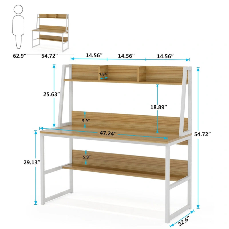 47 Inch Modern Computer Desk with Hutch and Bookshelf