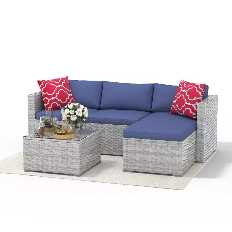 5 Pieces Patio Furniture Set, All-Weather Wicker Sectional Sofa With Anti-Slip Cushions, Rattan Outdoor Patio Furniture Sofa Set With Ottoman