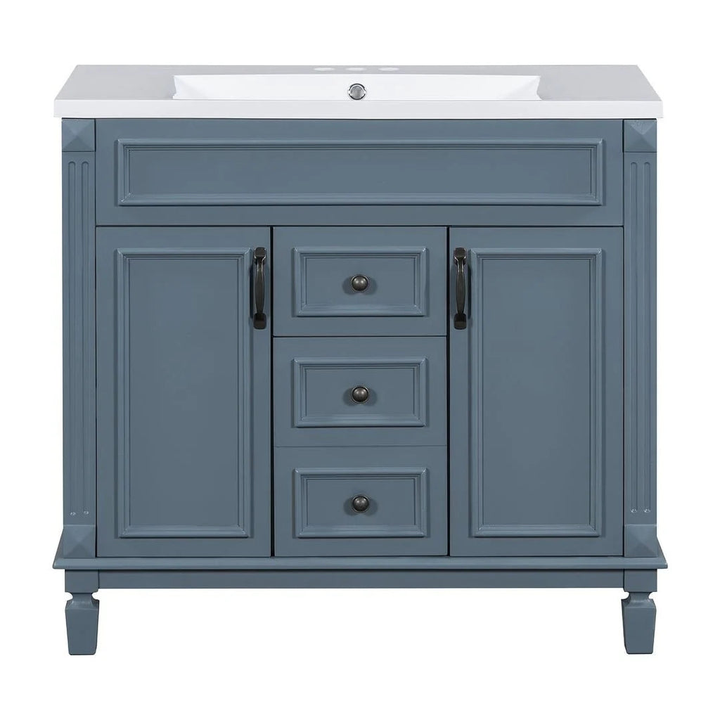 36 Modern Bathroom Vanity with Top Sink and Mirror Cabinet,2 Doors and 2 Drawers