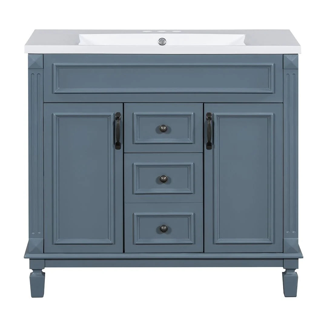 36 Modern Bathroom Vanity with Top Sink and Mirror Cabinet,2 Doors and 2 Drawers
