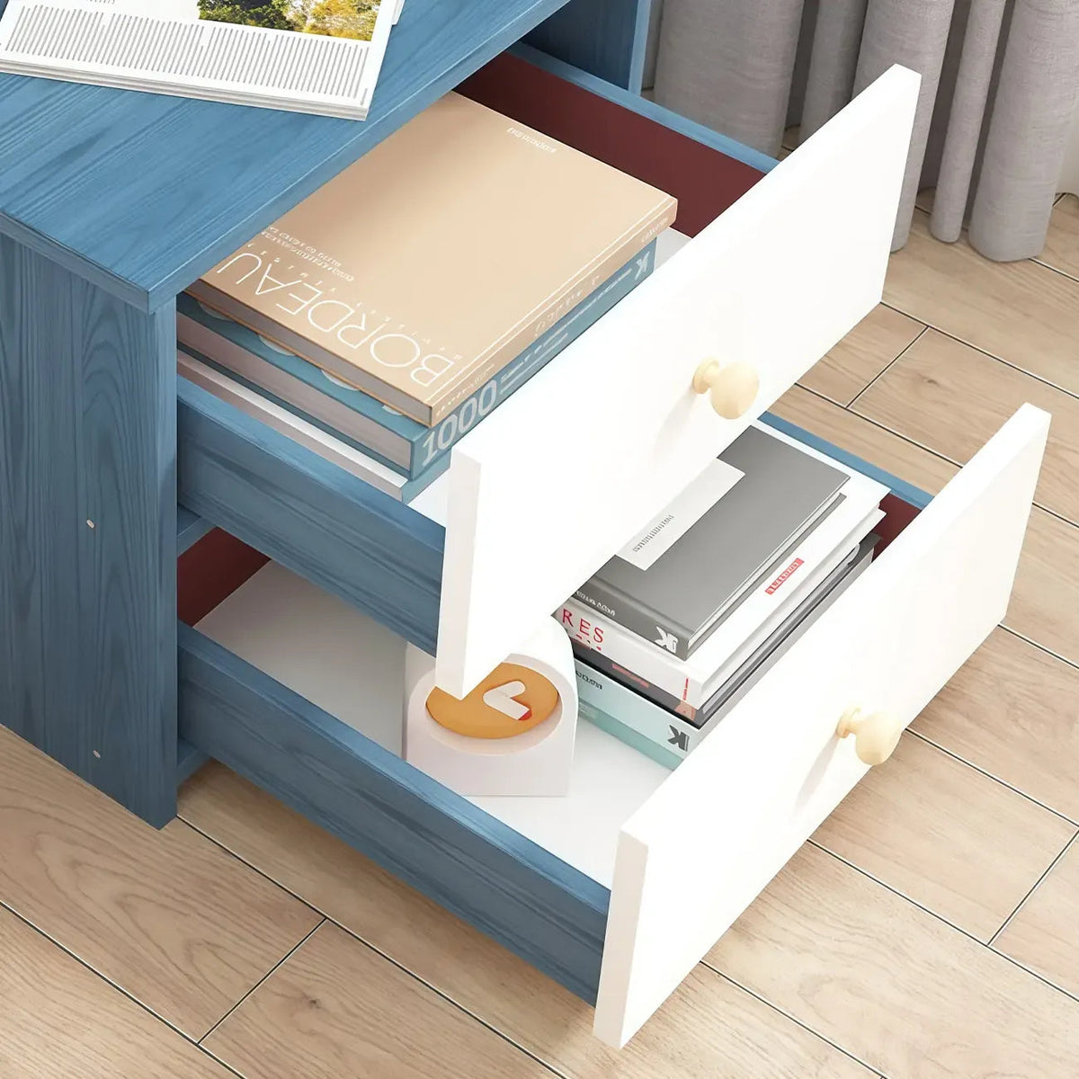 Modern Tall Wood Spacious Shelves 2-Drawer Nightstand