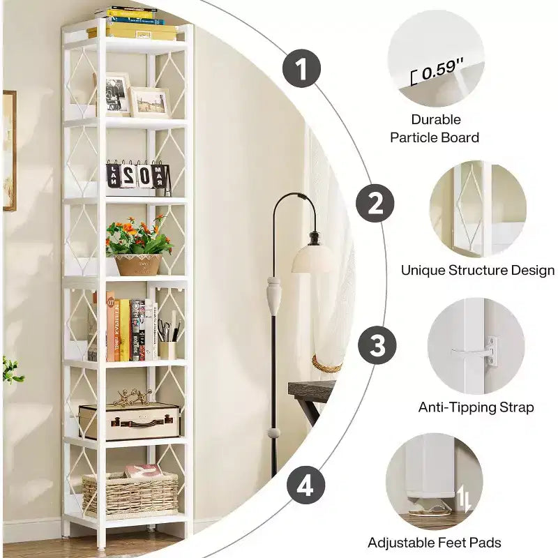 Tribesigns 78.7 Narrow Bookshelf, 7-Tier Freestanding Book Display Rack Case