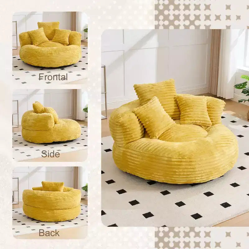 Bean Bag Sofa for Adults Kids, Oversized Corduroy Bean Bag Chair with 3 Pillows & Armrest for Living Room Bedroom - ModernLuxe