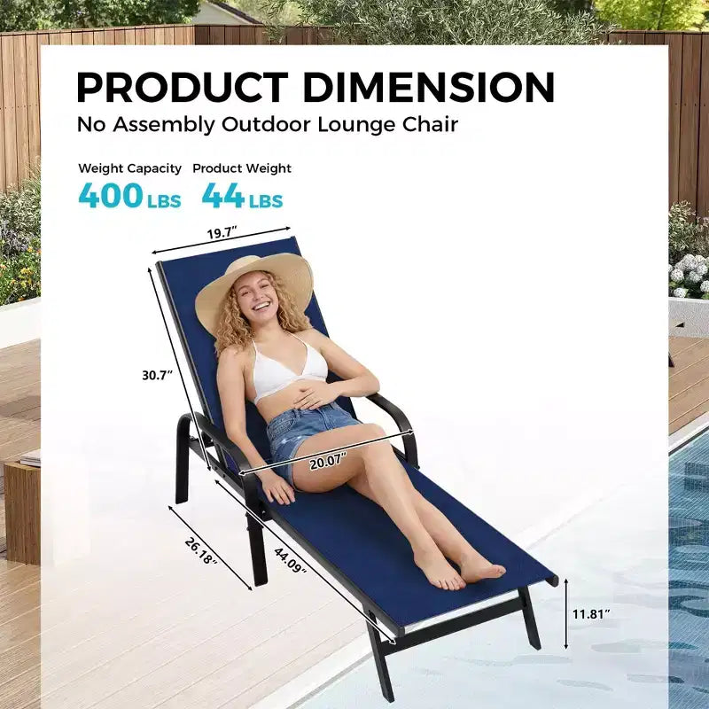 Set of 2 Outdoor Patio Chaise Lounge Chairs, 5-Position Adjustable Reclining Chairs with Textilene Fabric, Poolside Loungers for Garden & Balcony