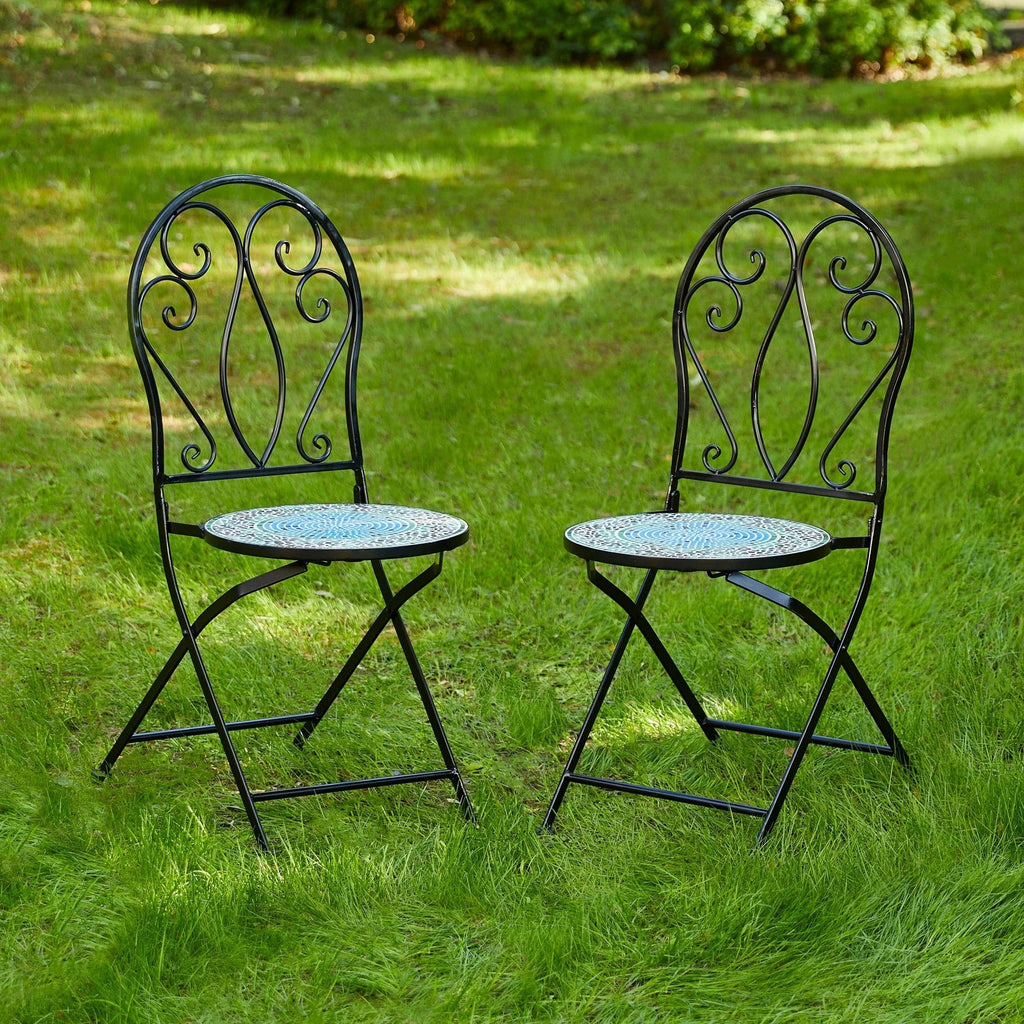 Glitzhome Outdoor Metal Folding Bistro Set 3PCS Patio Table Chairs