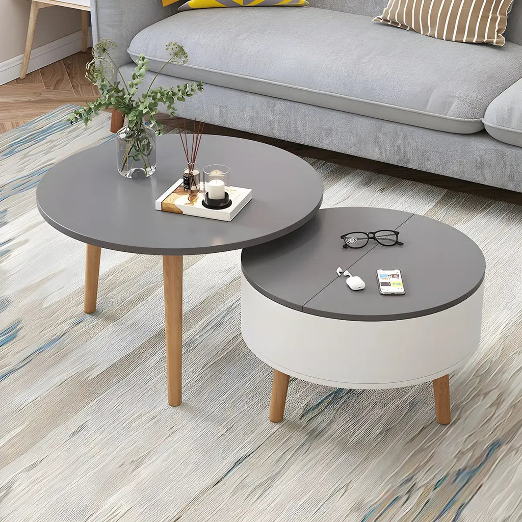 Black White Modern Round Wood Coffee Table with Storage