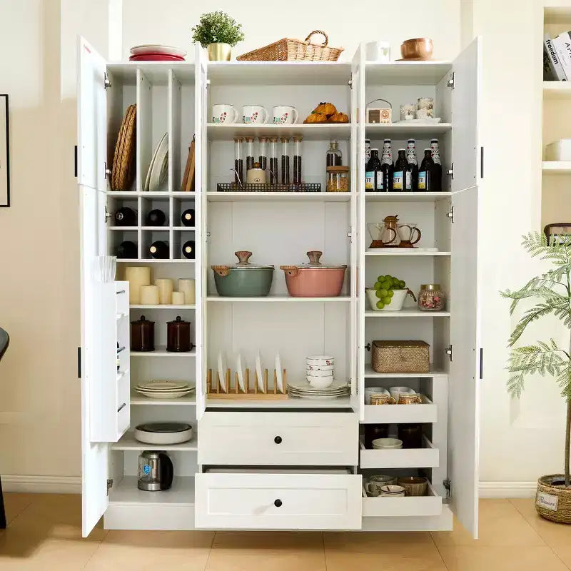 Whisen 71H Freestanding Kitchen Storage Pantry, Large Dining Storage Cabinet Cupboard Sideboards With 6 Doors, Adjustable Shelves