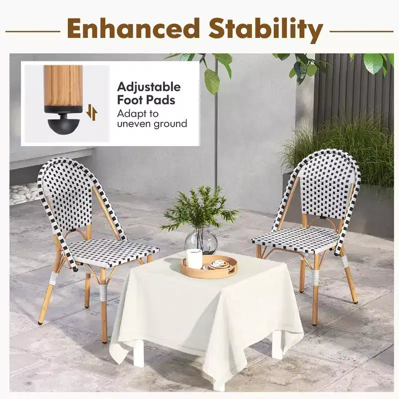 Costway French Bistro Chair Set of 4 w/ Hand-woven Rattan Galvanized Metal Frame Outdoor