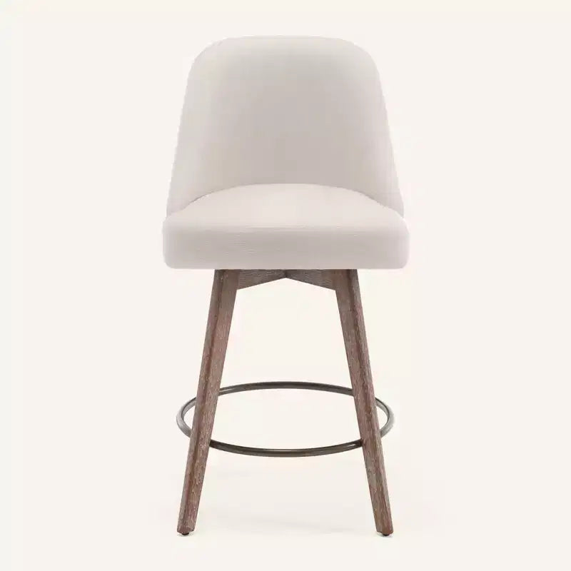Bekrvio 26 Counter Height Swivel Bar Stools Set of 4 Backs and Wood Legs,Linen Fabric/PU Leather Upholstered Barstools for Kitchen Island