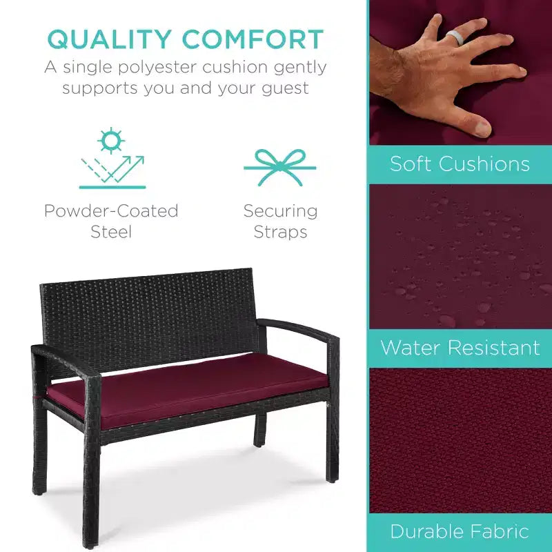 Best Choice Products 2-Person Outdoor Wicker Bench Garden Patio Porch Furniture w/ 700lb Capacity, Cushion