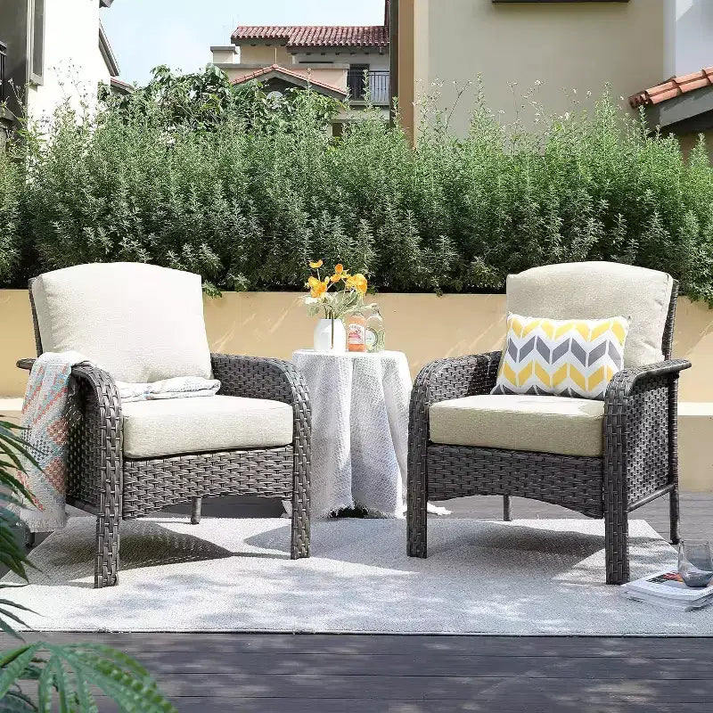 HOMLUX Set of 2 Patio Wicker Chairs Set Outdoor All Weather High Back Rattan Chairs